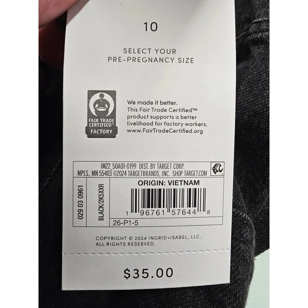 Isabel by Ingrid & Isabel Womens Straight Cargo Jeans Black Cotton Blend Size 10